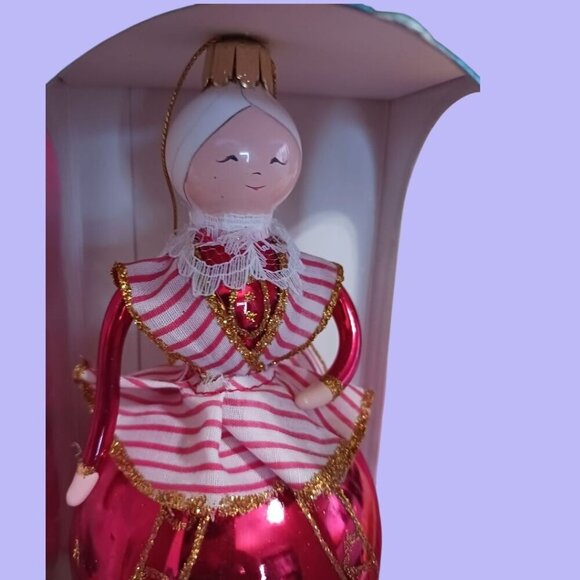 Trim A Home Vtg  European Mrs.Clause  Style Glass Ornament Red & White Doll "7" - Picture 5 of 8